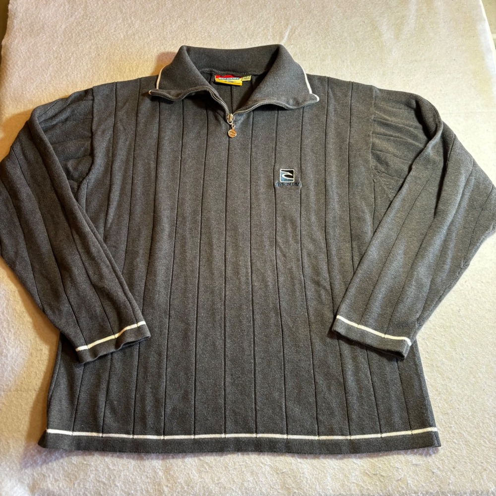 Vintage Y2K Rip Curl Mens Gray Striped Quarter Zip Long‎ Sleeve Sweater Size L